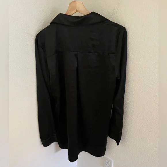 PRINCESS POLLY 90210 SATIN SHIRT MINI DRESS BLACK size 6 long sleeve - Picture 5 of 7